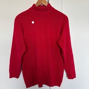 VTG Hastings & Smith Red Mock Neck Cable Knit Sweater Lambswool Angora Blend M